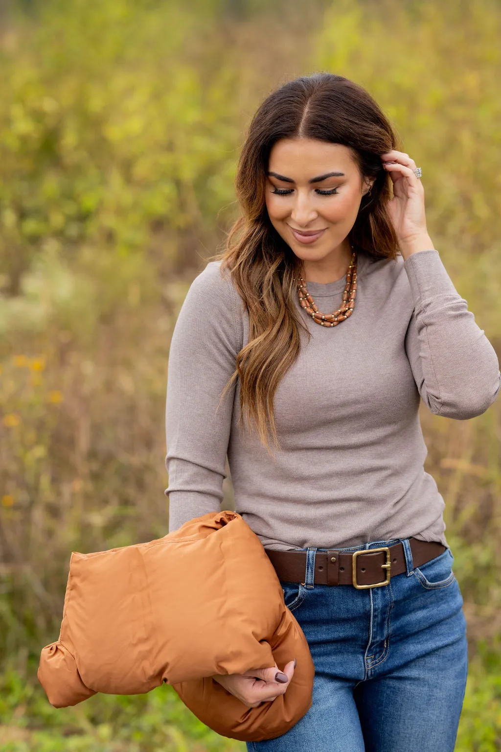 Lightly Ribbed Simple Long Sleeve Tee