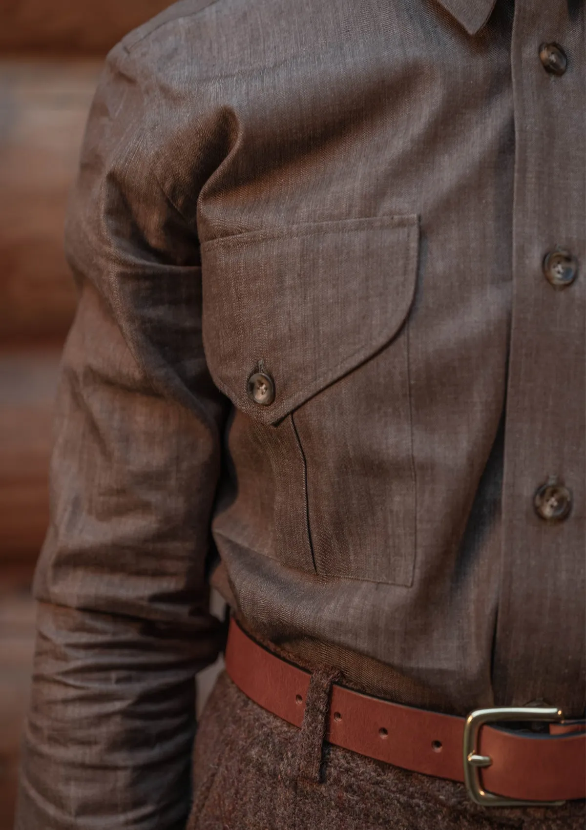 Lightweight Denim Western Shirt - Brown