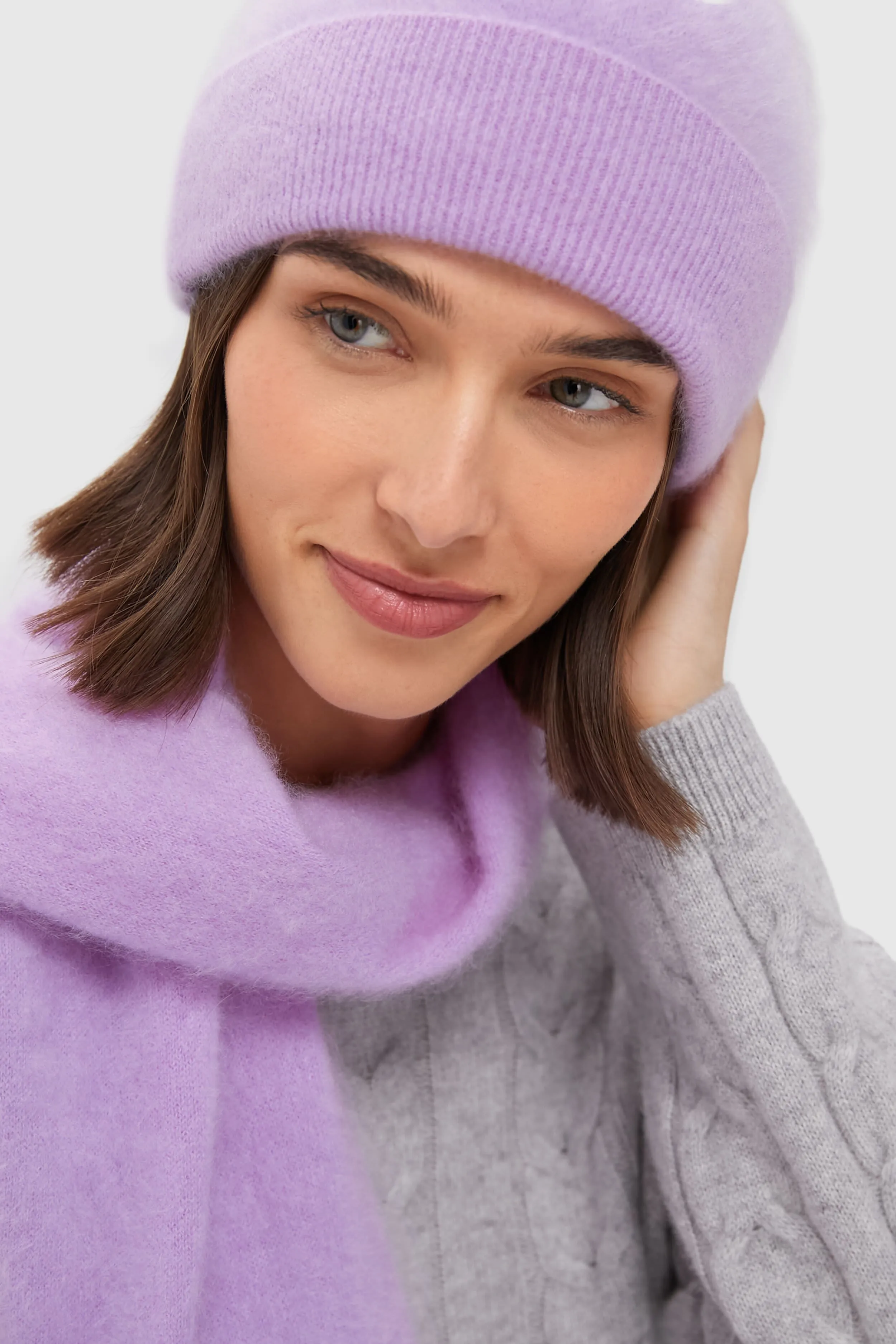 Lilac Cashmere Hat and Scarf Set