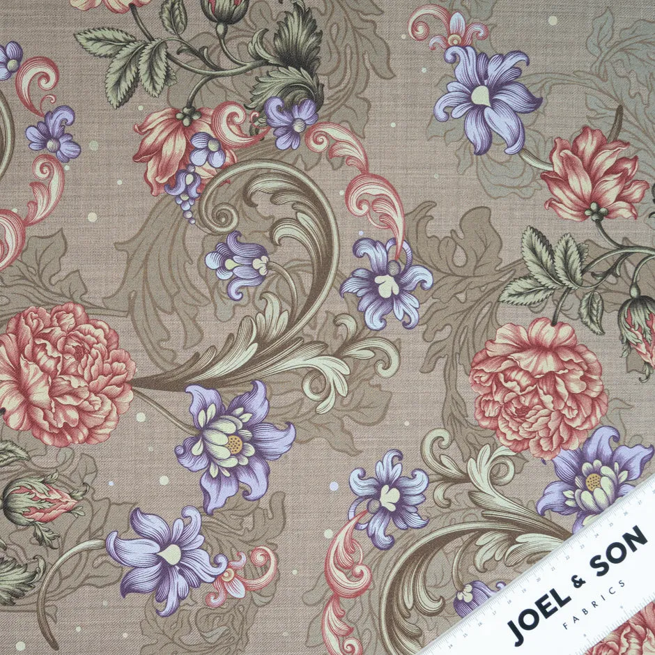 Lilac Floral & Spot Printed Stretch Wool