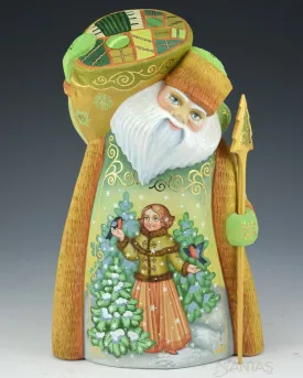 Lime Green Russian Santa with Girl and Birds