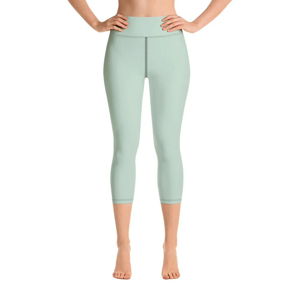 Lime Green Yoga Capri Leggings, Solid Pastel Green Color Women's Elastic Workout Capris Tights - Made in USA/EU/MX