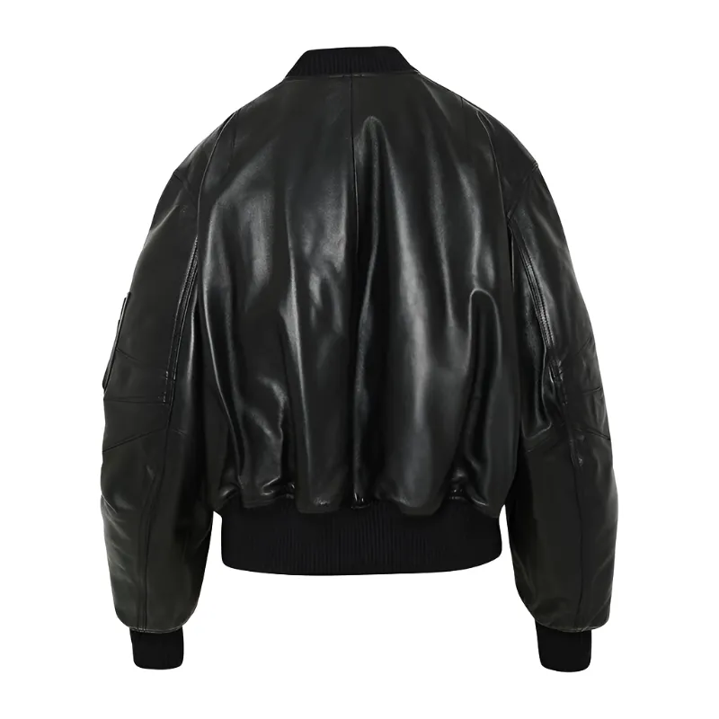 Linda Black Leather Bomber Jacket