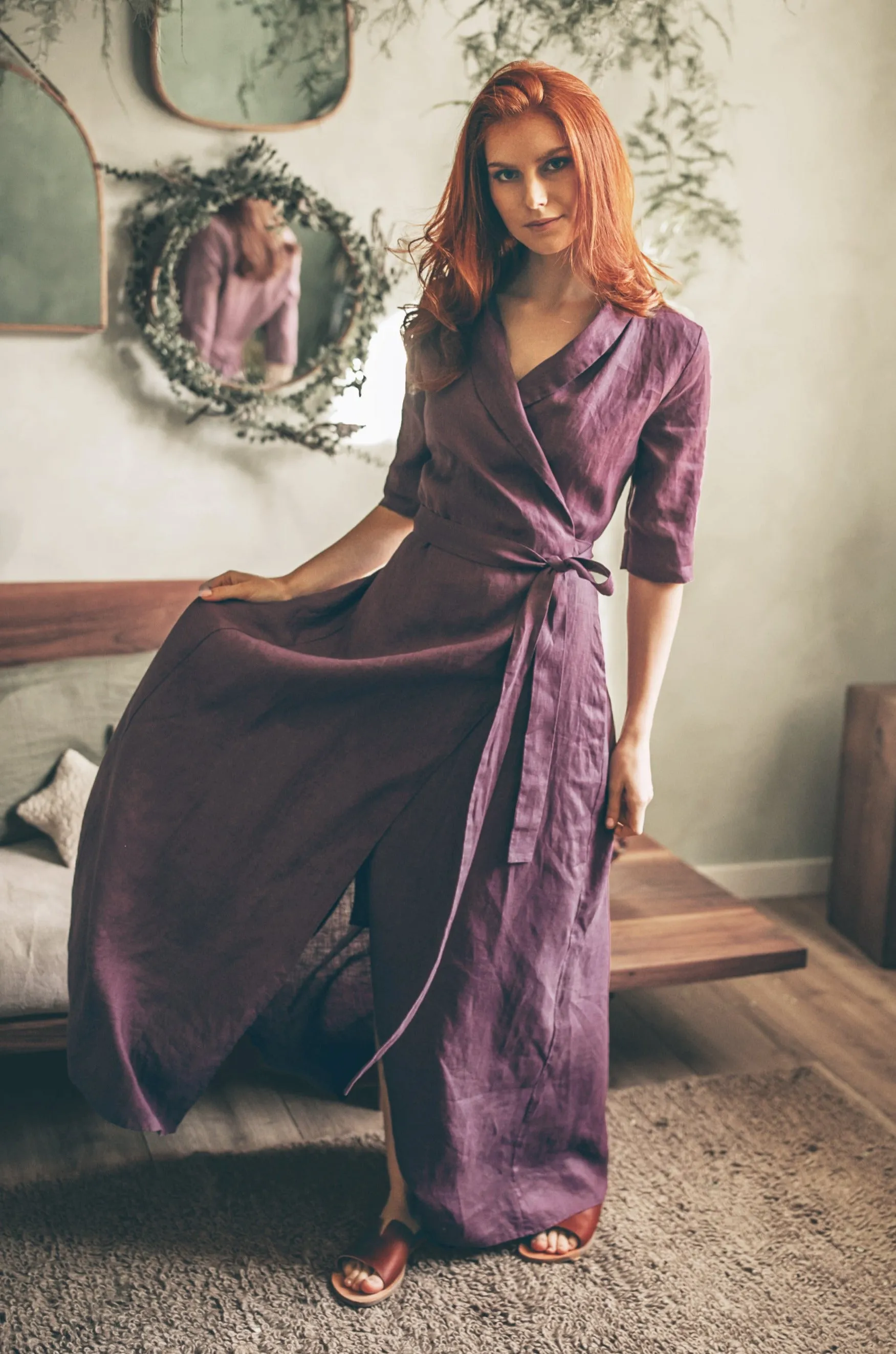 Linen A-Line Dress with Tie Waist