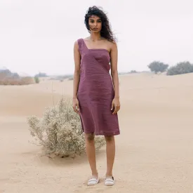 Linen Knee Length Dress for Women | Purple