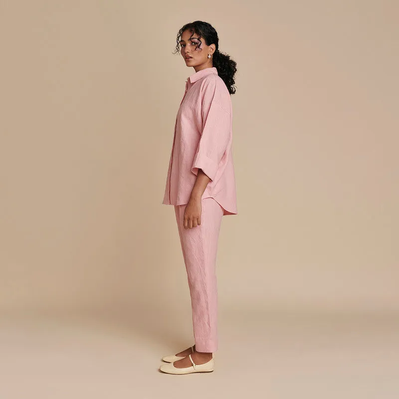 Linen Oversized Shirt for Women | Flared | Pink