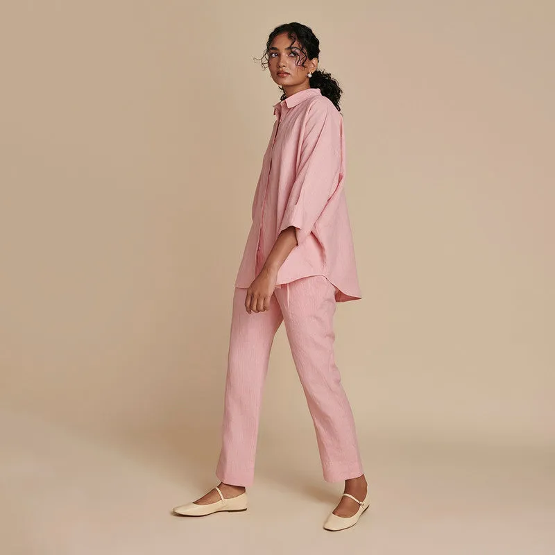 Linen Oversized Shirt for Women | Flared | Pink