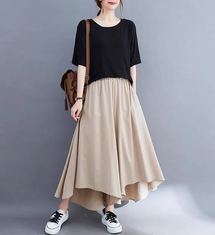 Linen pants/Cropped pants/Women linen skirt pants/Wide leg pants/cotton skirt pants/black pants/high waist pants/elastic waist Pants P0019