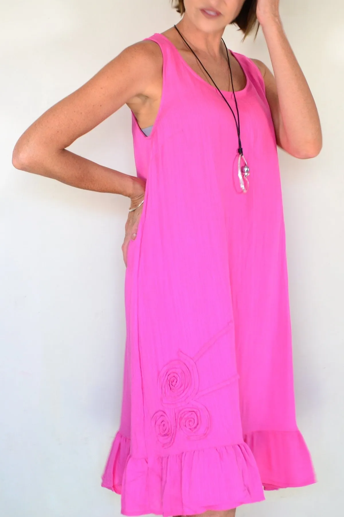 Linen Rayon Pink Sleeveless Dress Tunic