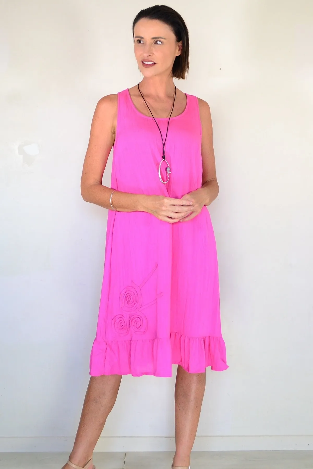 Linen Rayon Pink Sleeveless Dress Tunic