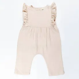 Linen Ruffle Baby Jumpsuit (Beige)