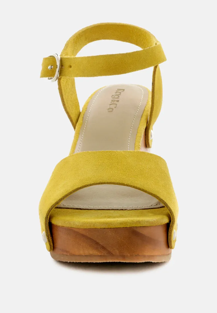 Liona Mustard Studded Suede Clogs Sandals