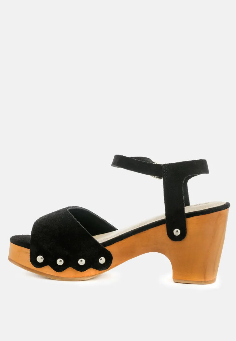 Liona Mustard Studded Suede Clogs Sandals