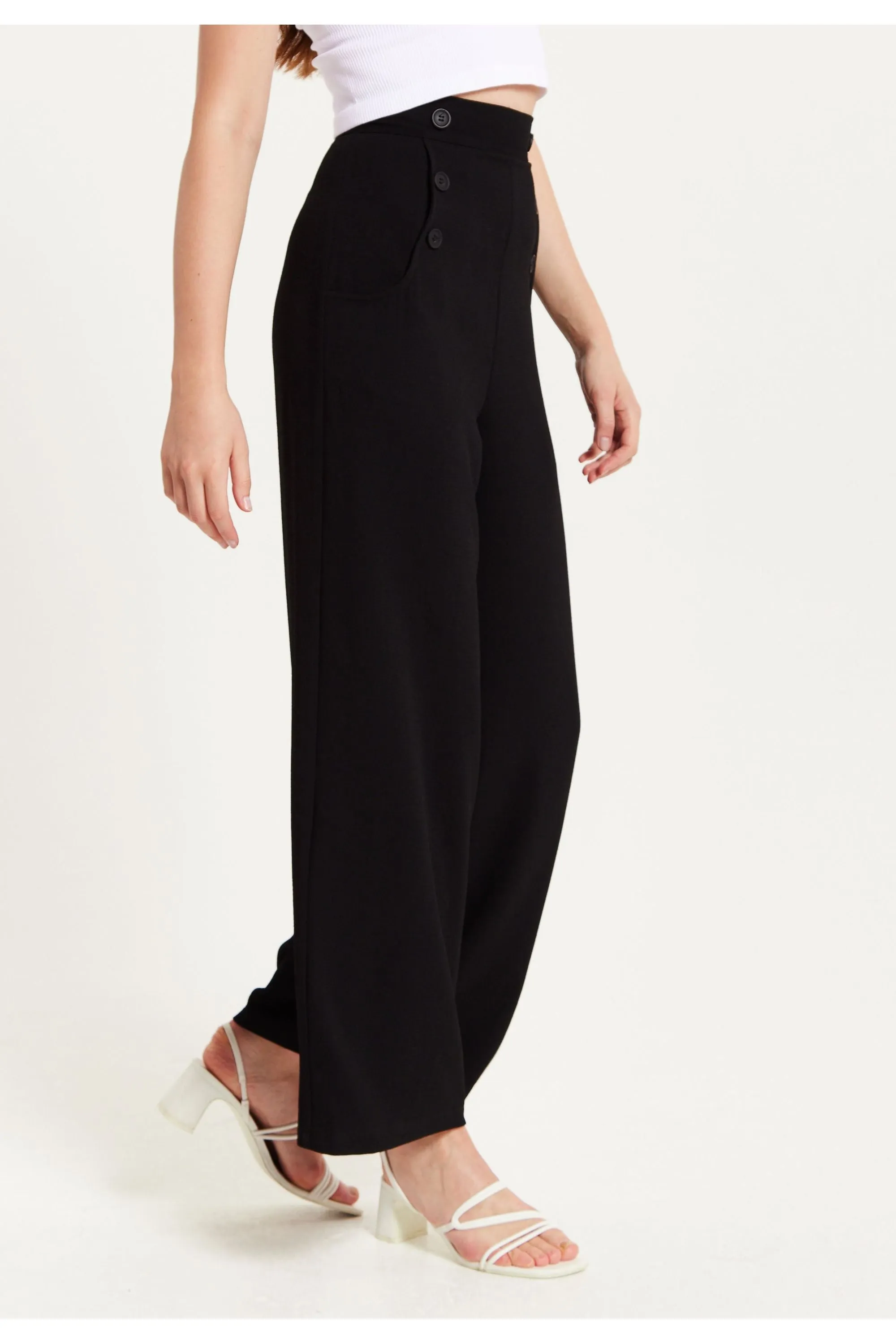 Liquorish Black Wide Leg Trousers