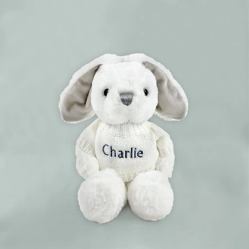 Little Bunny Bath and Bedtime Hamper, Grey - 6-12 Months with White Personalised Bathrobe