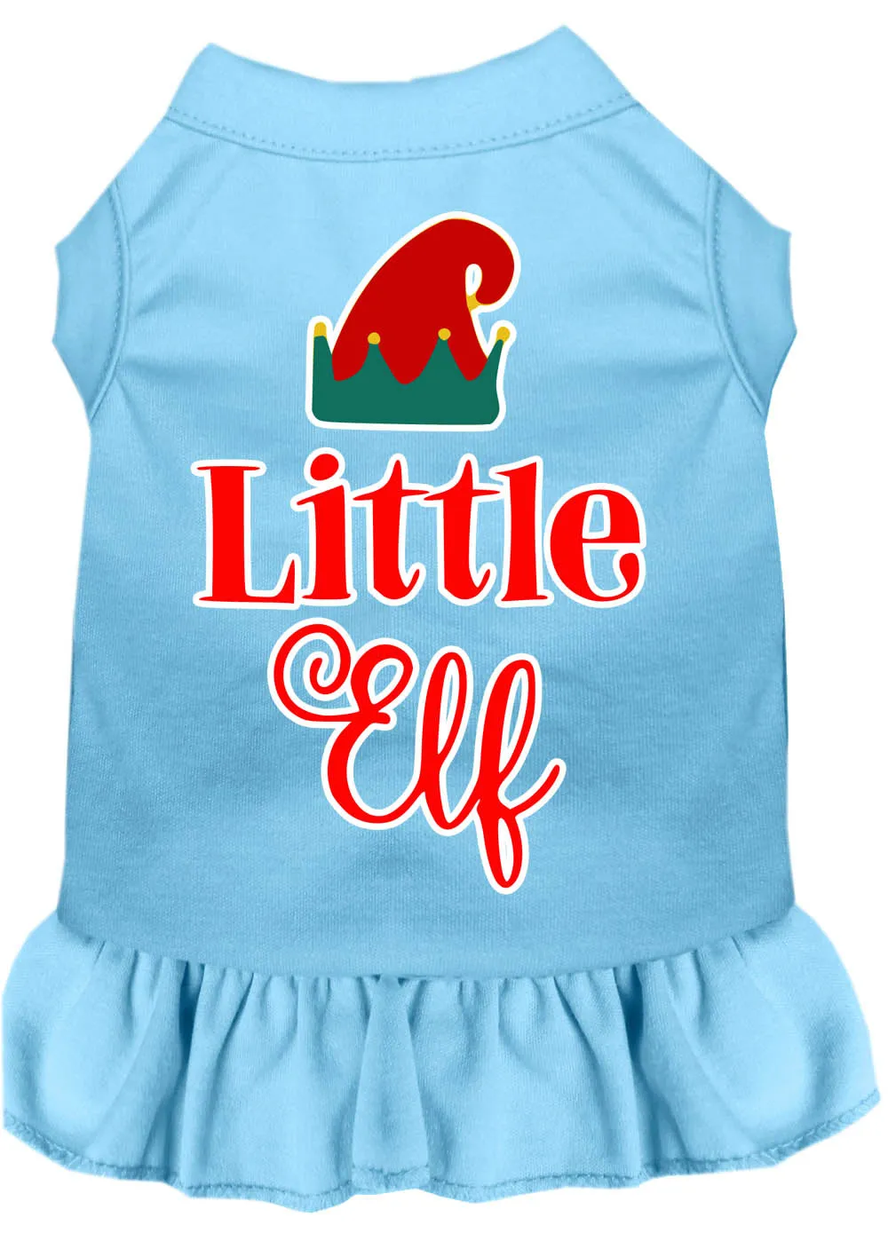 Little Elf Screen Print Dog Dress Baby Blue Med