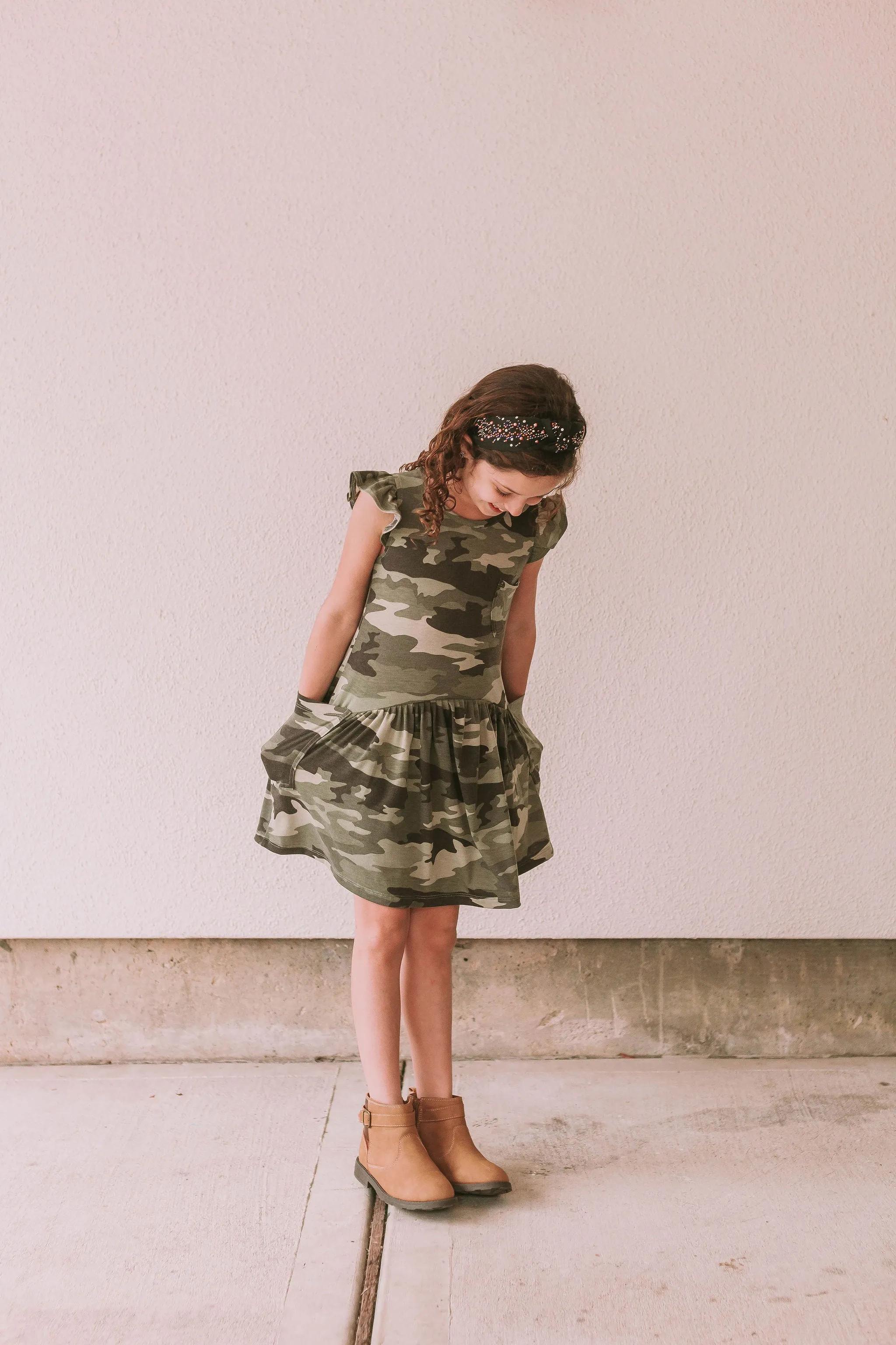 Little Girl's Camo Print Three-Pocket Jersey Knit Dress