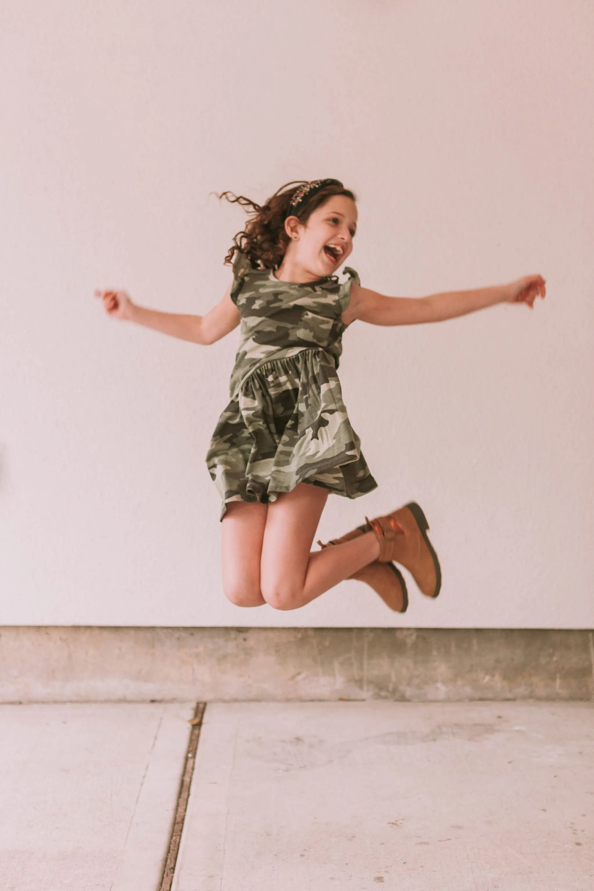 Little Girl's Camo Print Three-Pocket Jersey Knit Dress