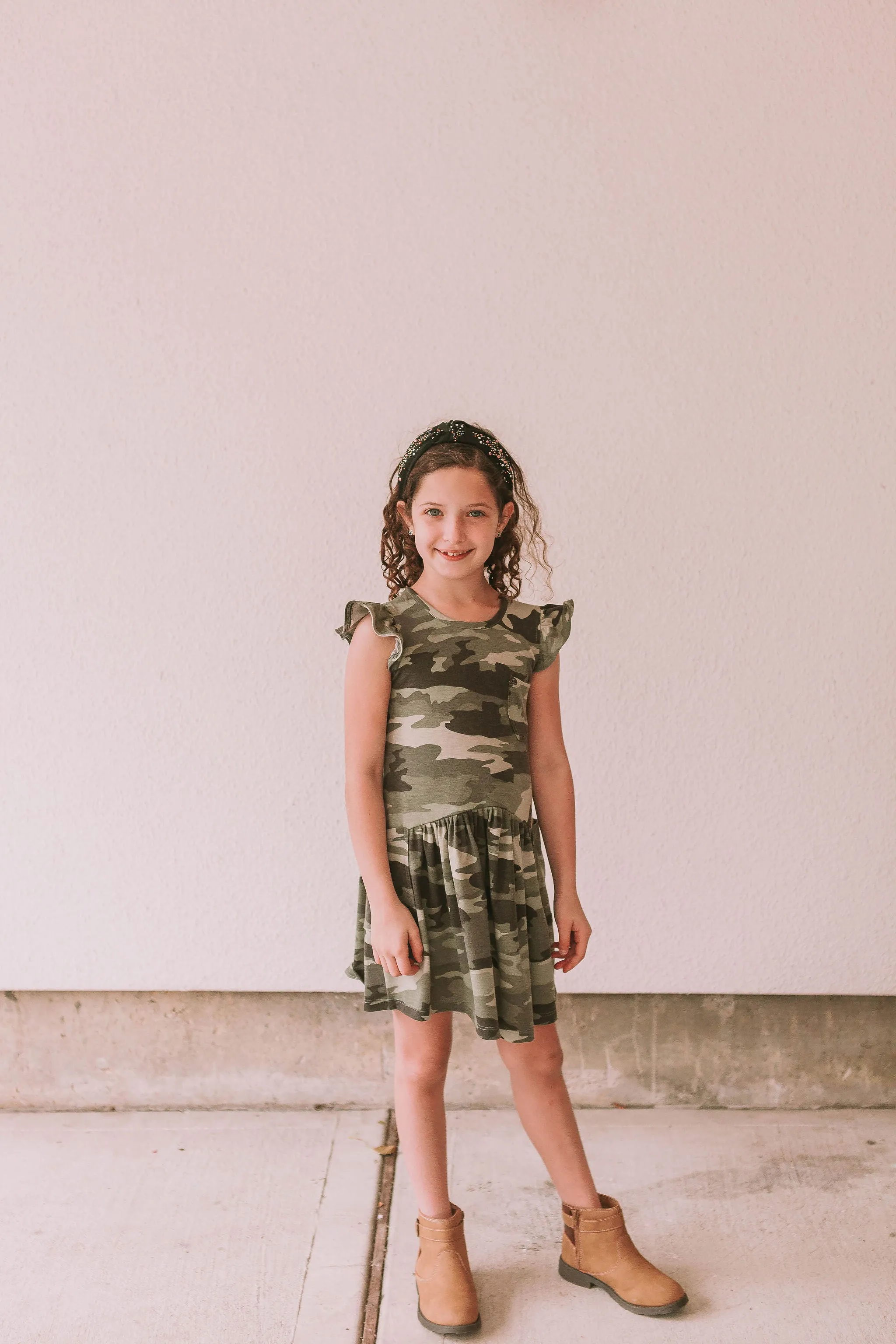 Little Girl's Camo Print Three-Pocket Jersey Knit Dress