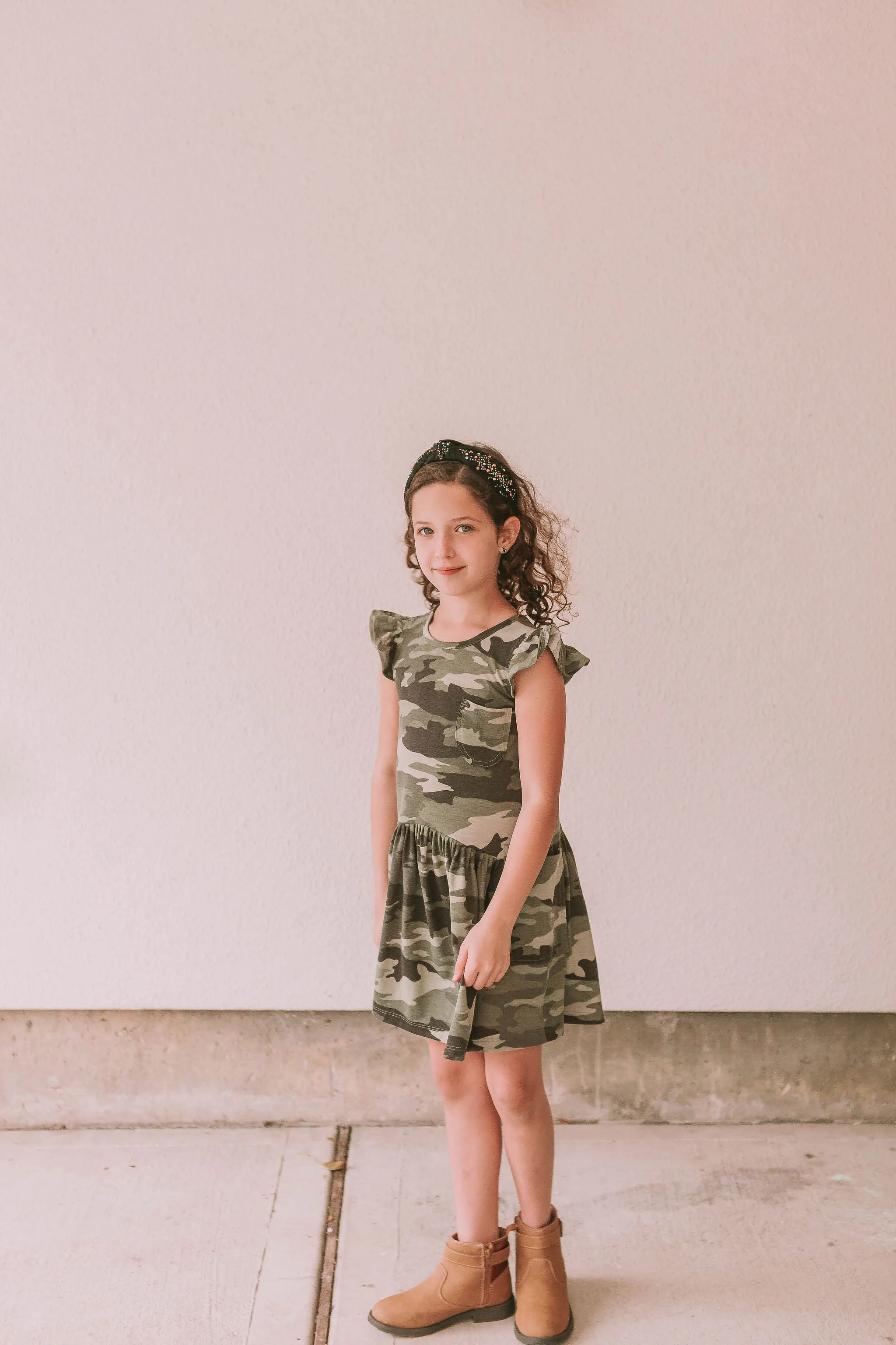 Little Girl's Camo Print Three-Pocket Jersey Knit Dress