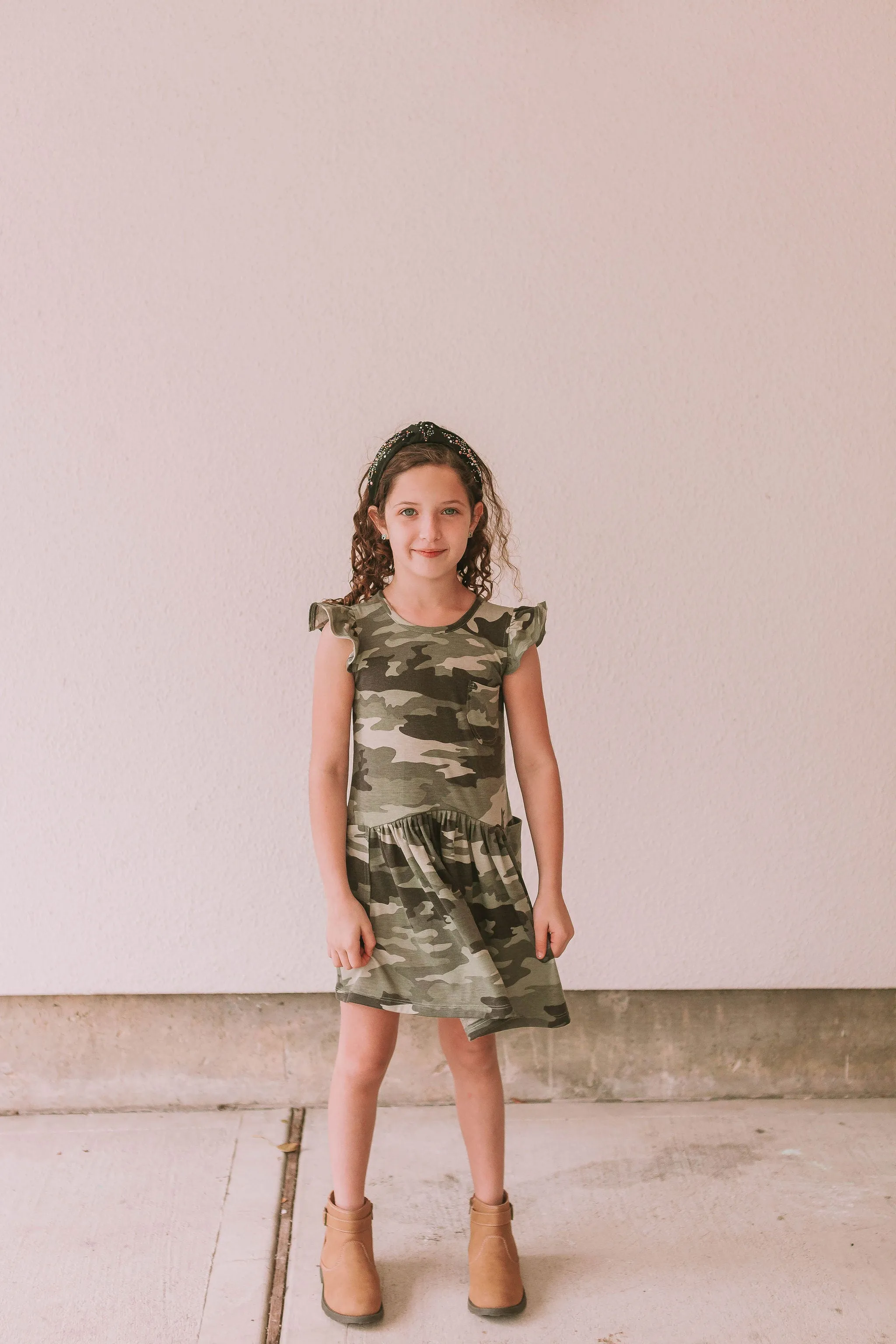 Little Girl's Camo Print Three-Pocket Jersey Knit Dress