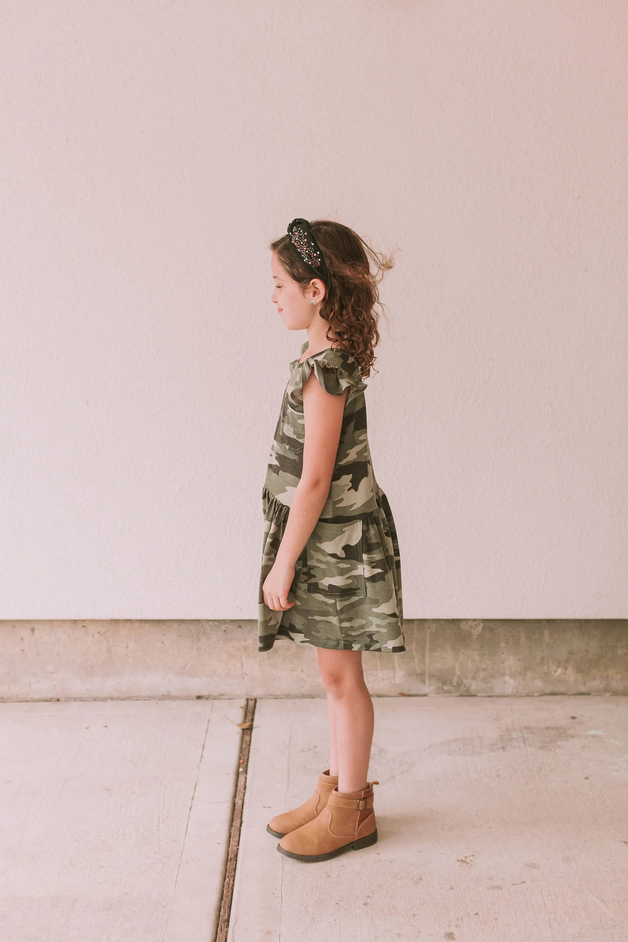 Little Girl's Camo Print Three-Pocket Jersey Knit Dress