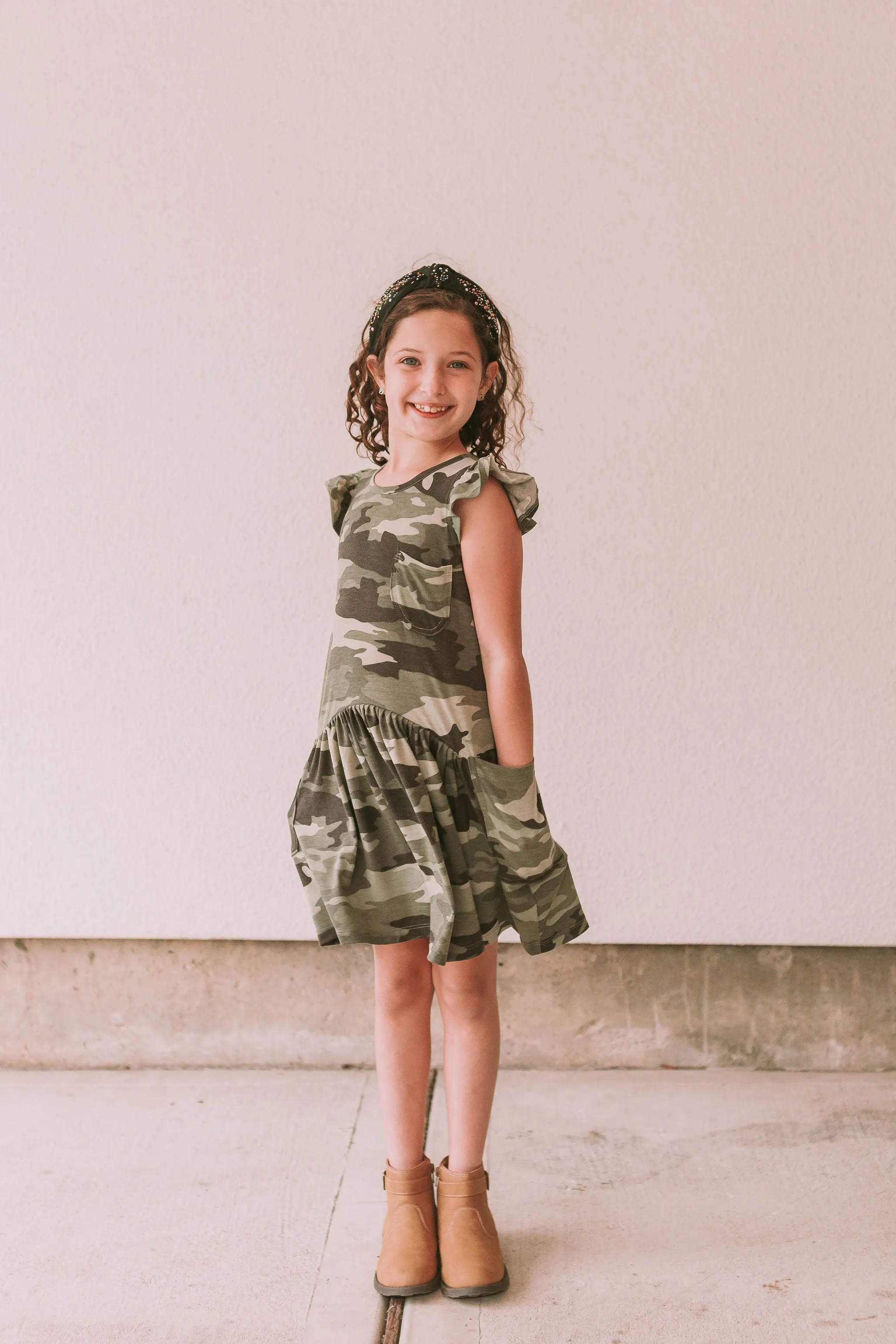 Little Girl's Camo Print Three-Pocket Jersey Knit Dress