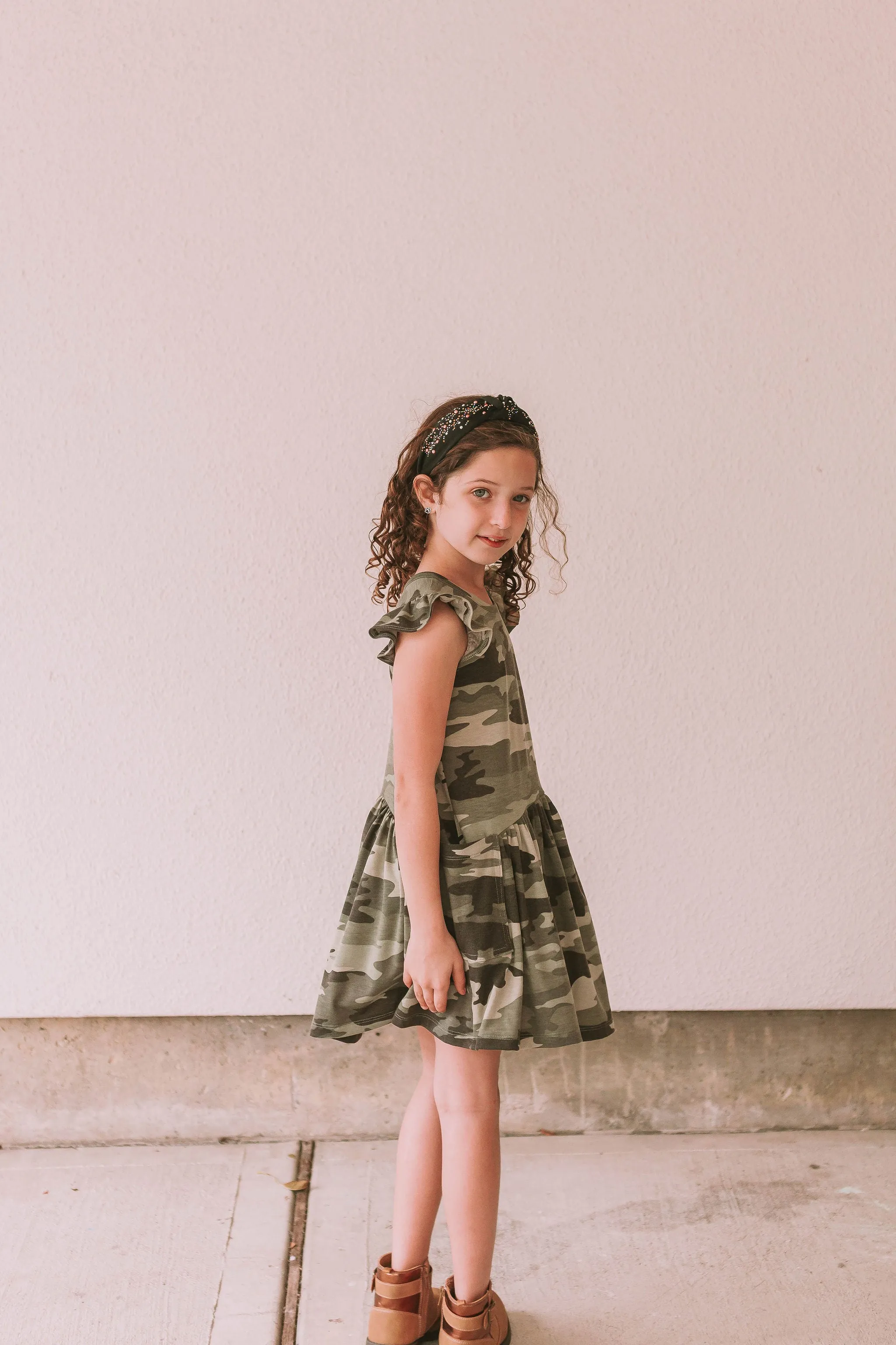 Little Girl's Camo Print Three-Pocket Jersey Knit Dress