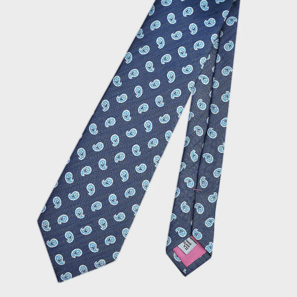 Little Tear Drops Silk & Linen Tie in Blue