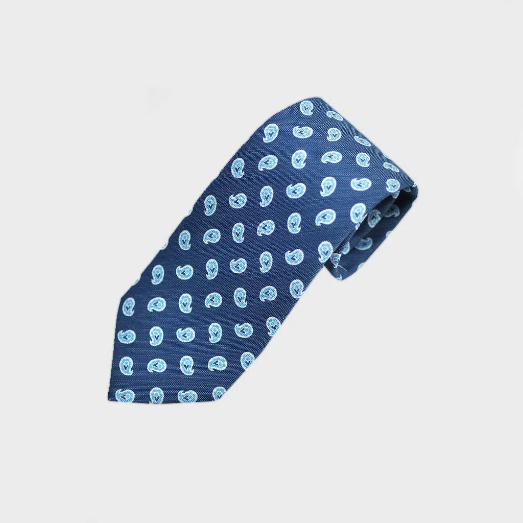 Little Tear Drops Silk & Linen Tie in Blue