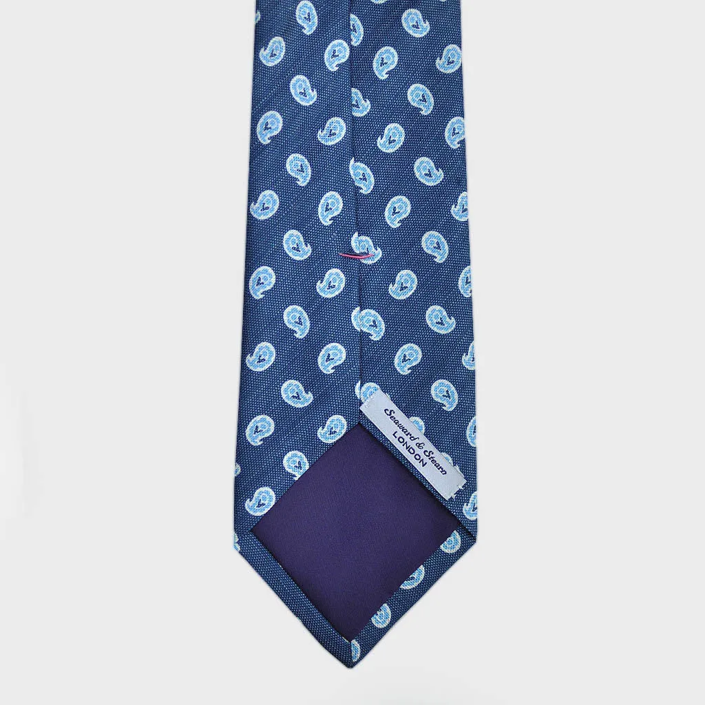 Little Tear Drops Silk & Linen Tie in Blue