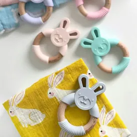 Little Teethers Rabbit Beechwood Silicone Teether - Grey