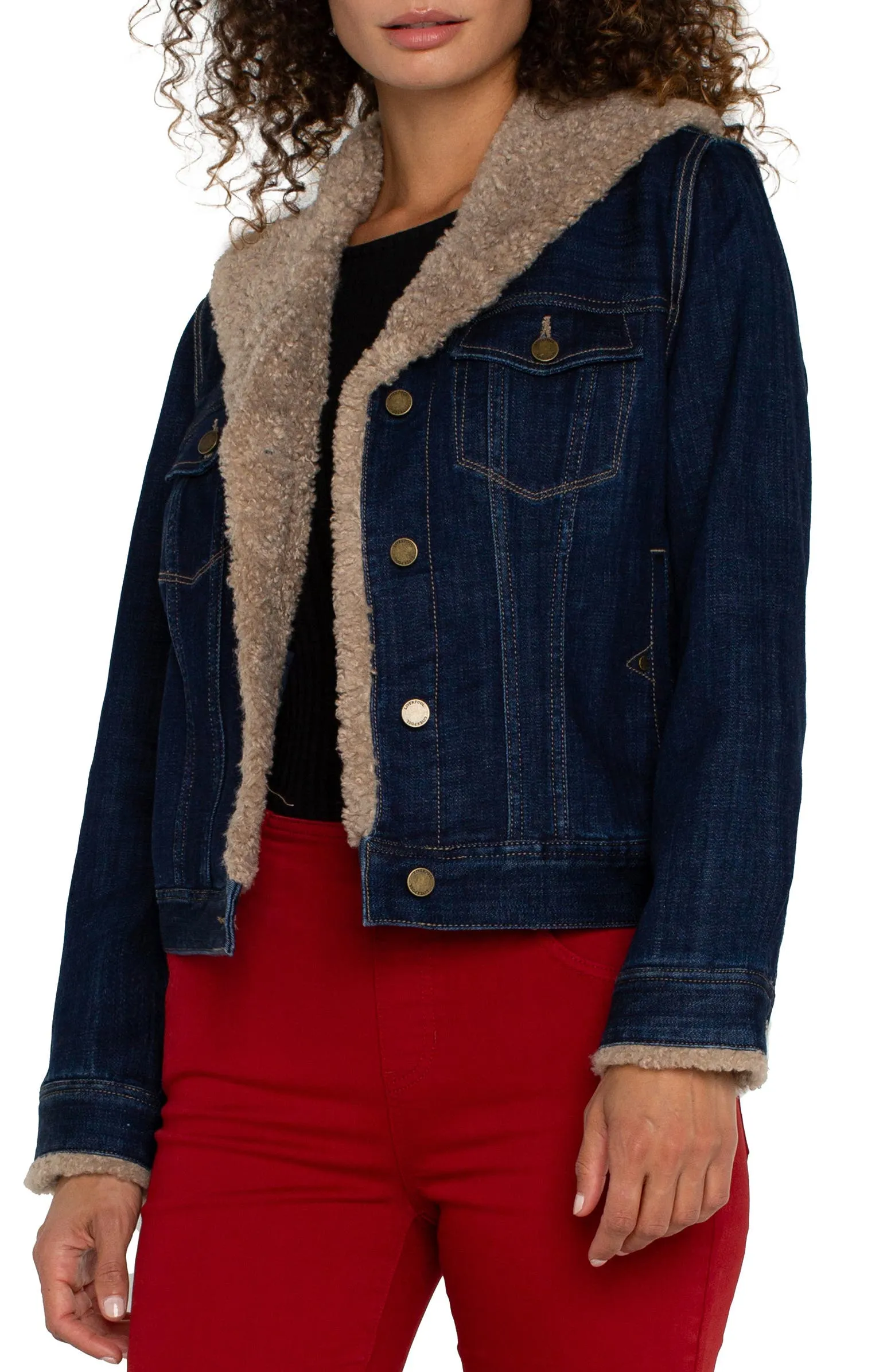 LIVERPOOL Faux Shearling & Denim Trucker Jacket