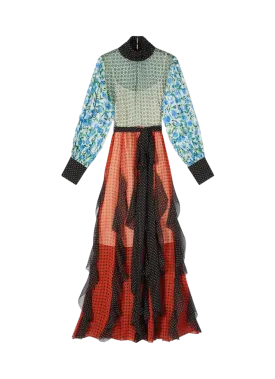 LK.BENNETT ROYAL ASCOT Alaina Mixed Print Georgette Maxi Dress UK 12