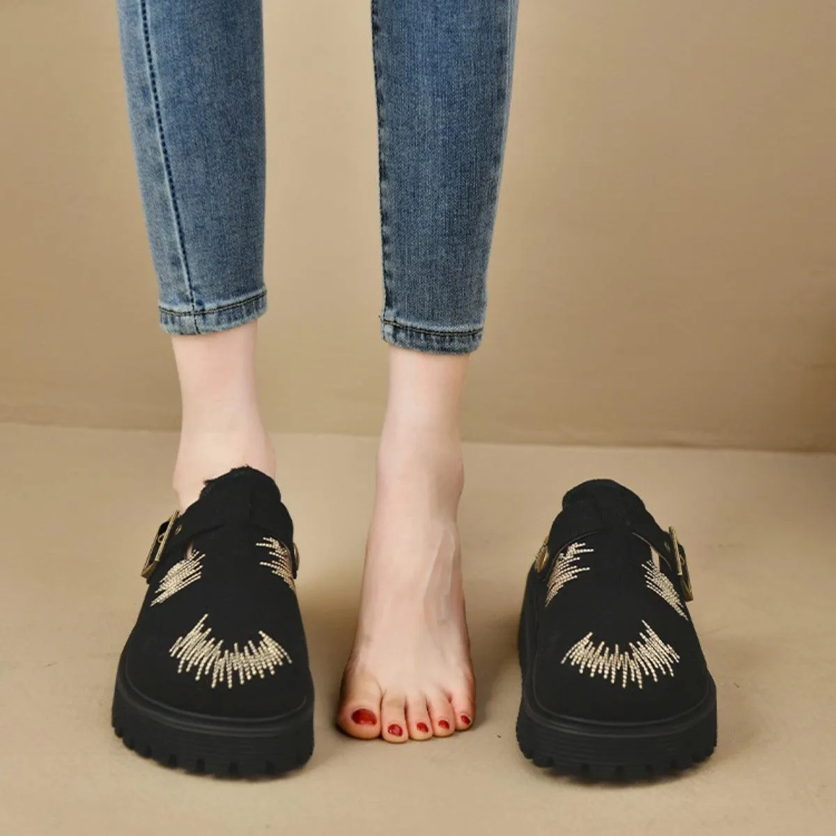 Loafers Suede Round Toe Platform Shoes