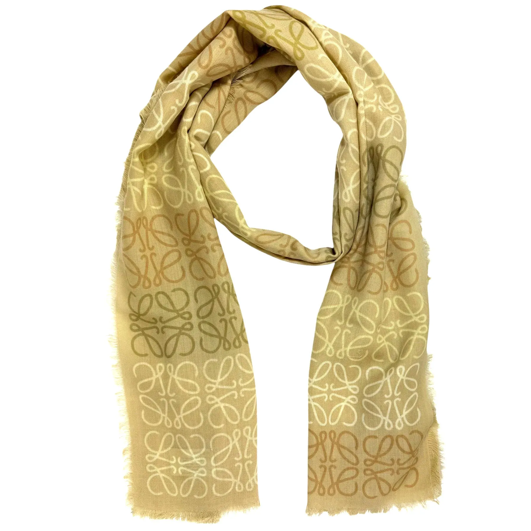 Loewe Scarf Light Olive Anagram - Wool Cashmere Silk Shawl