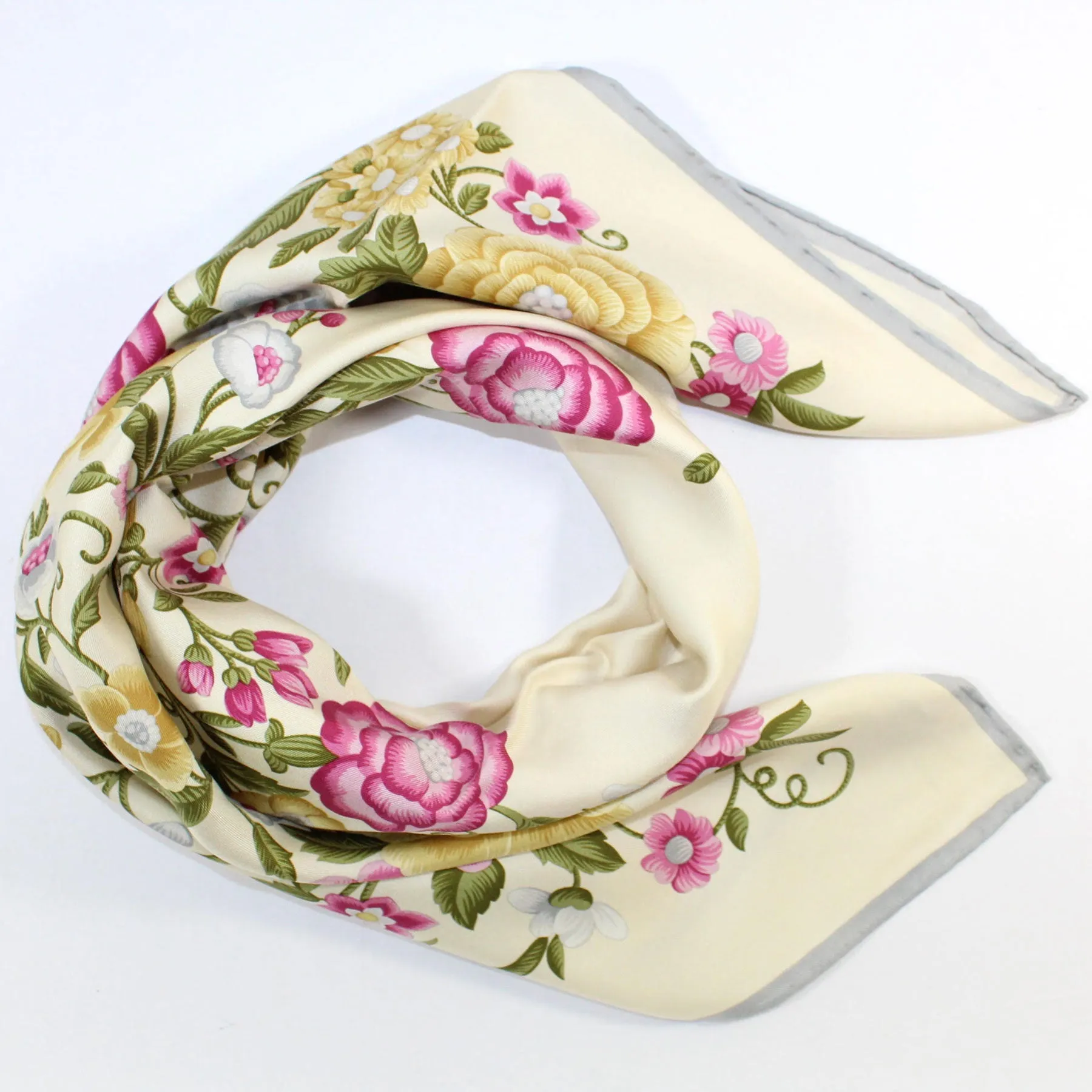 Loewe Silk Scarf Cream Pink Gray Floral - Large Square Scarf