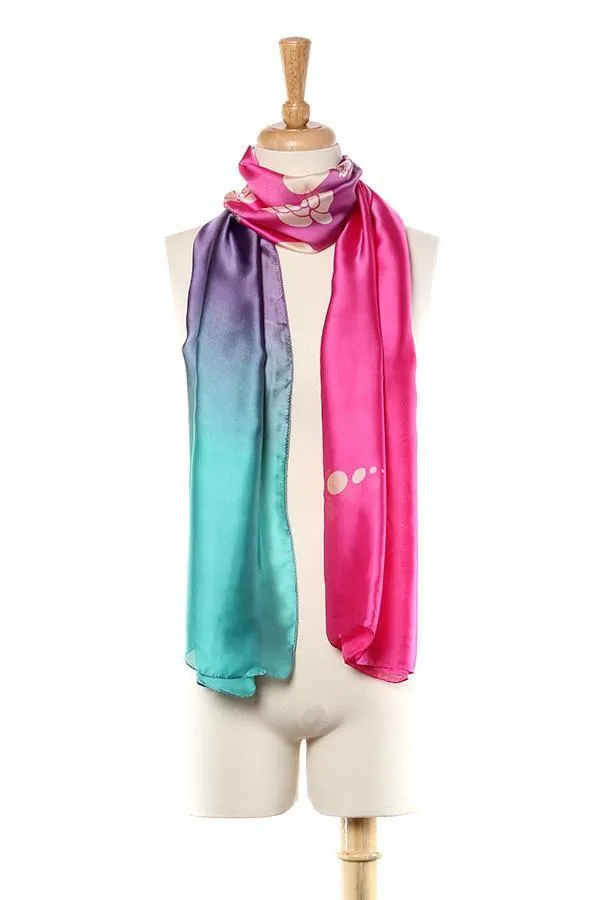 Long Chiffon Scarf Blue and Pink Theme Circles Print CHL118