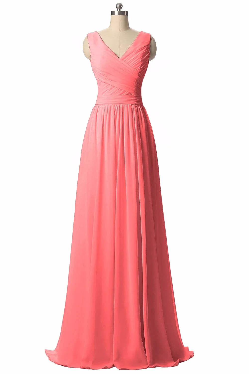 Long Chiffon V Neck Bridesmaid Dress At Bling Brides Bouquet - Online Bridal Store