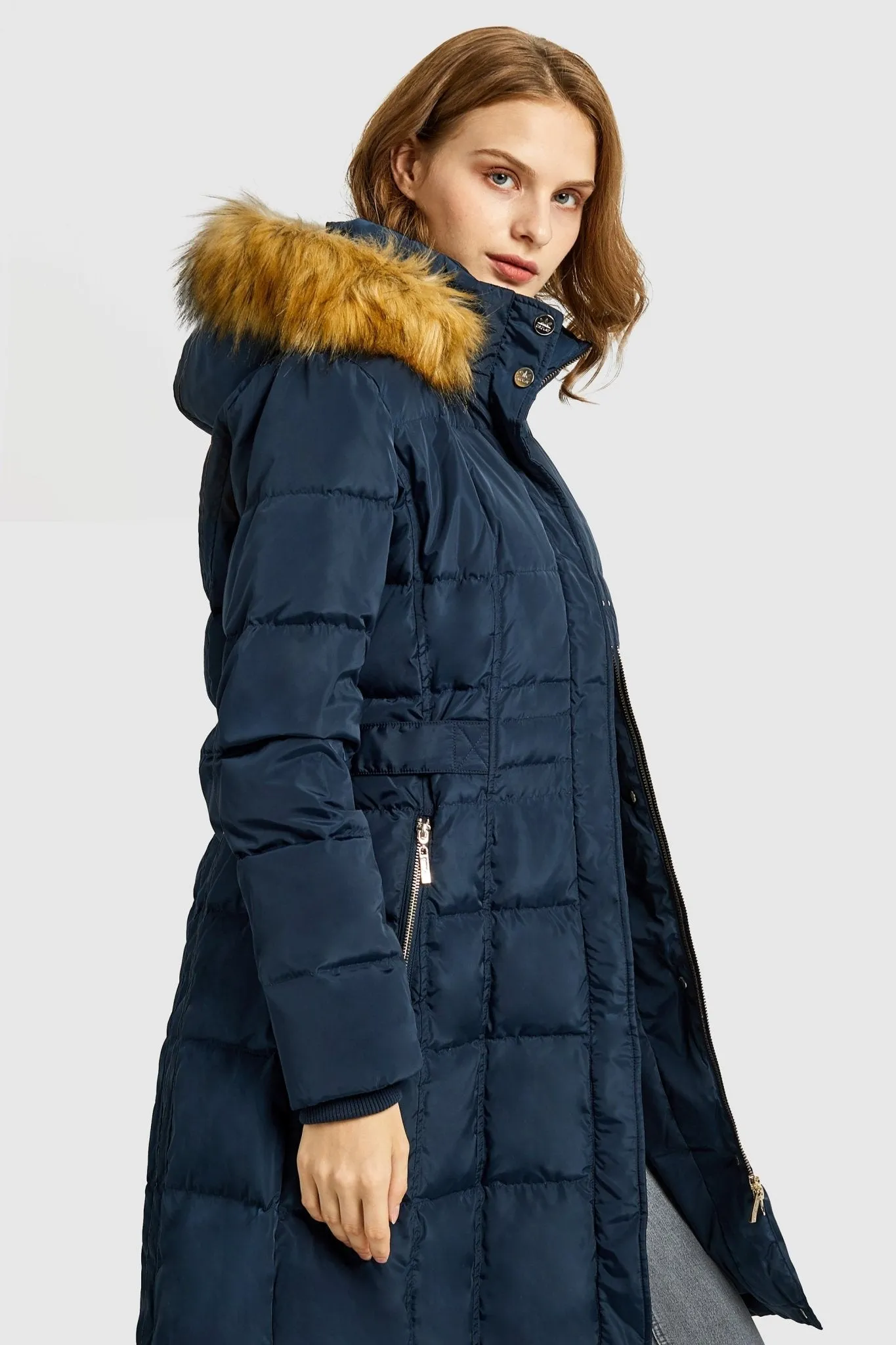 Long Faux Fur Hooded Down Coat