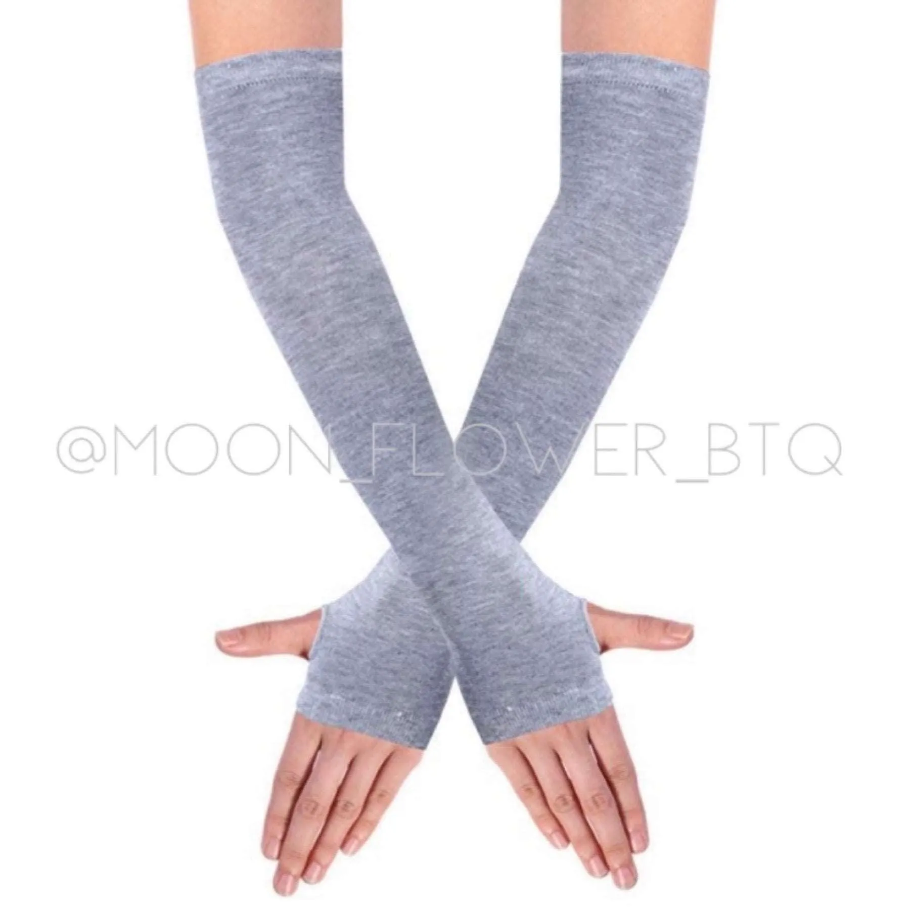 Long Fingerless Gloves Arm Warmers Light Gray