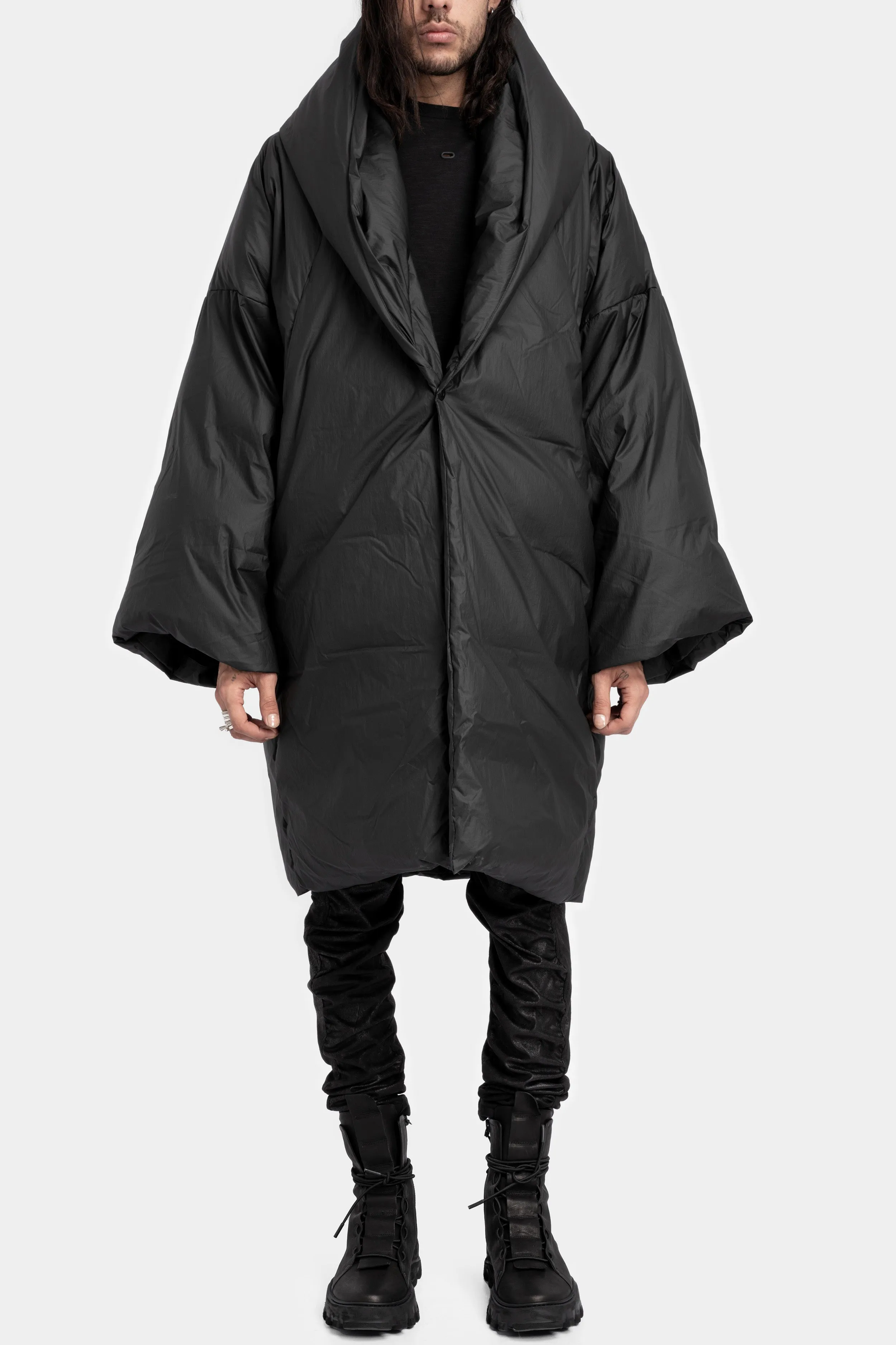 Long hooded down coat