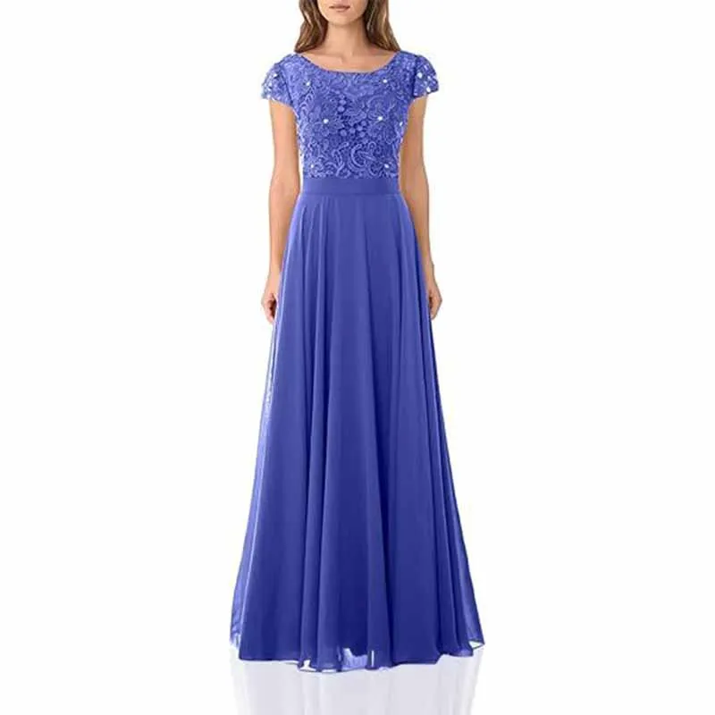 Long lace bridesmaid dresses with cap sleeves lace top wedding guest dress event dress