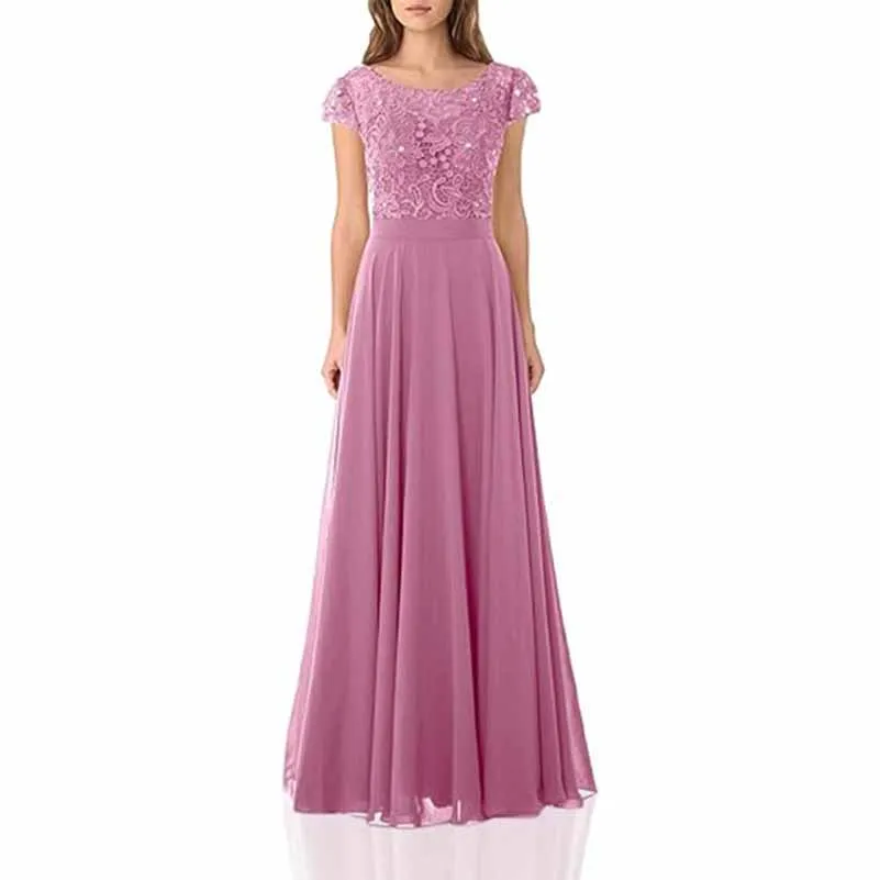 Long lace bridesmaid dresses with cap sleeves lace top wedding guest dress event dress