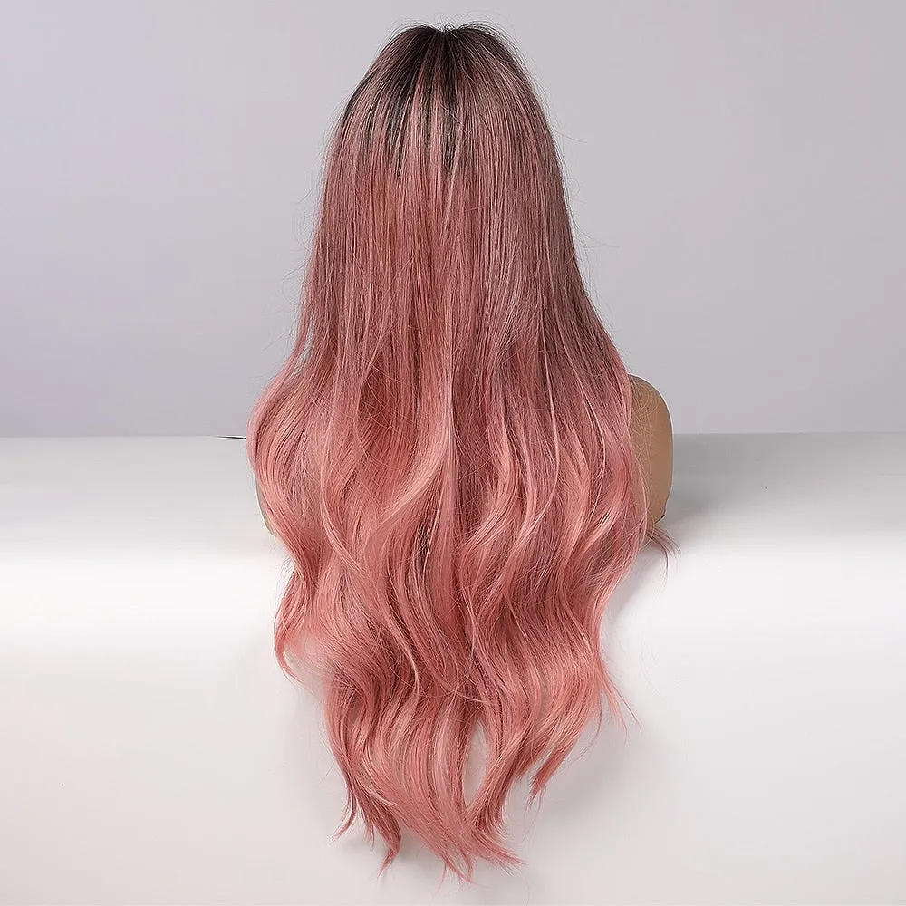 Long Ombre Pink Wavy Wig