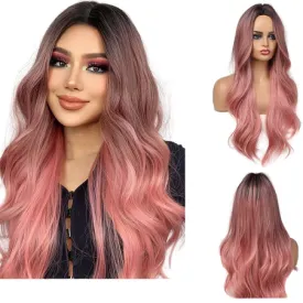 Long Ombre Pink Wavy Wig