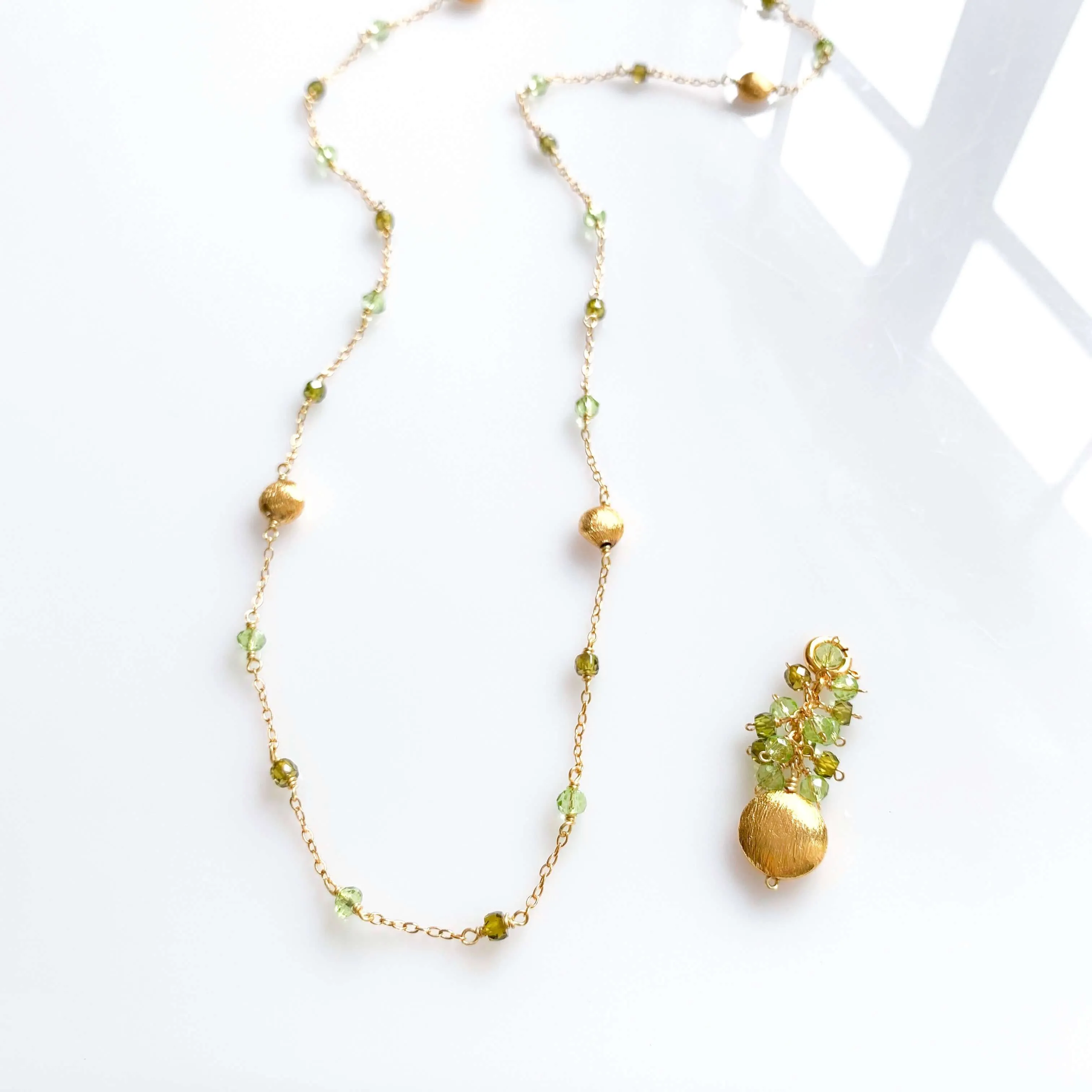 Long Peridot & Green Amethyst Beaded Chain