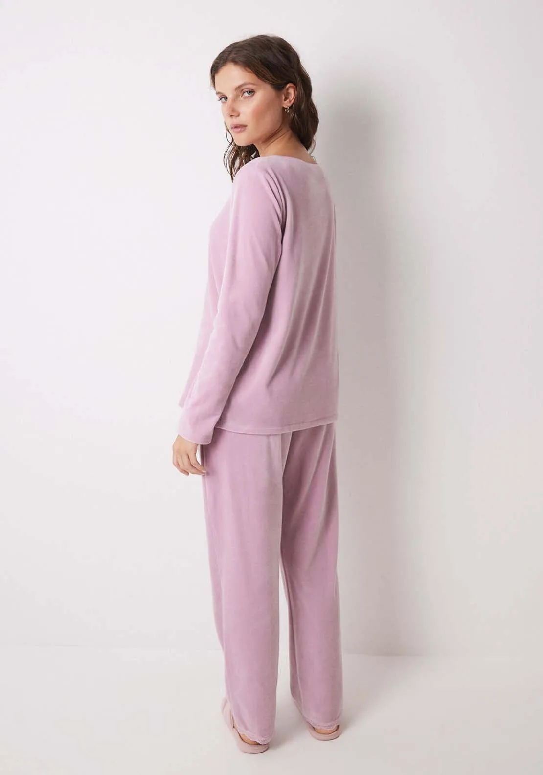 Long pink soft touch velvet pajamas - Pink