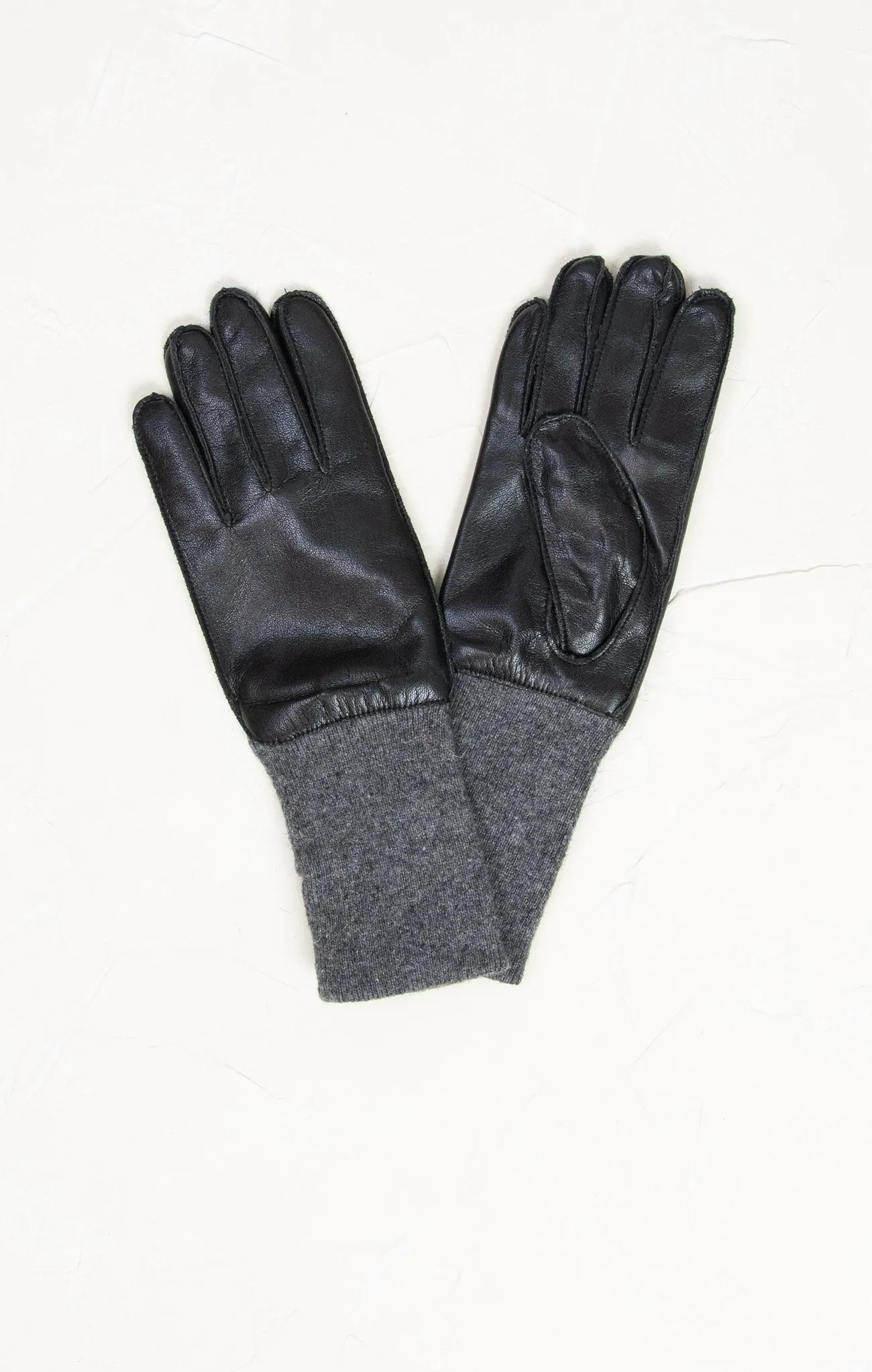 Long Rib Faux Leather Gloves