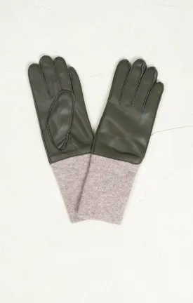 Long Rib Faux Leather Gloves